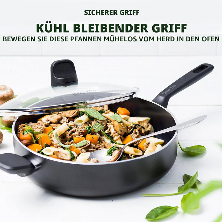 GreenPan Memphis Schmorpfanne (28 cm/4,2 L), gesunde keramische Antihaftbeschichtung, PFAS-frei, ind