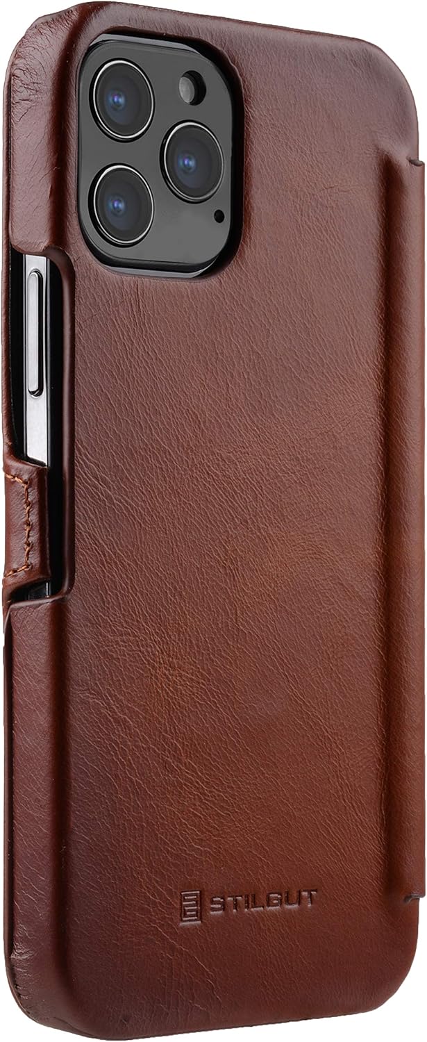 STILGUT Book Case kompatibel mit iPhone 12 Pro Max (6.7") Hülle aus Leder mit Clip-Verschluss, Klapp