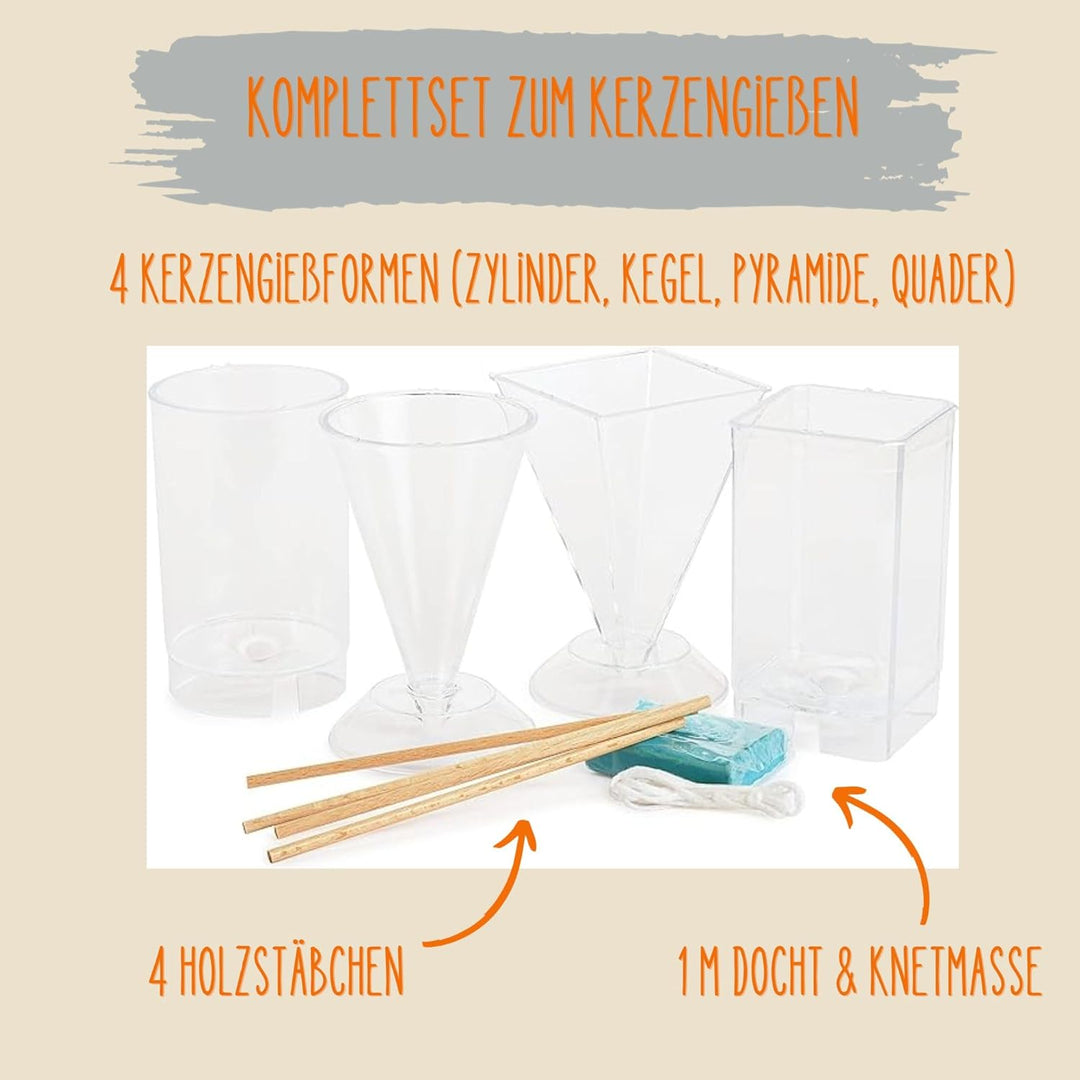 Mixed-Store 4 Kerzengiessformen, Komplettset mit 4 Kerzengiessformen, Zubehör und Anleitung, Kreativ
