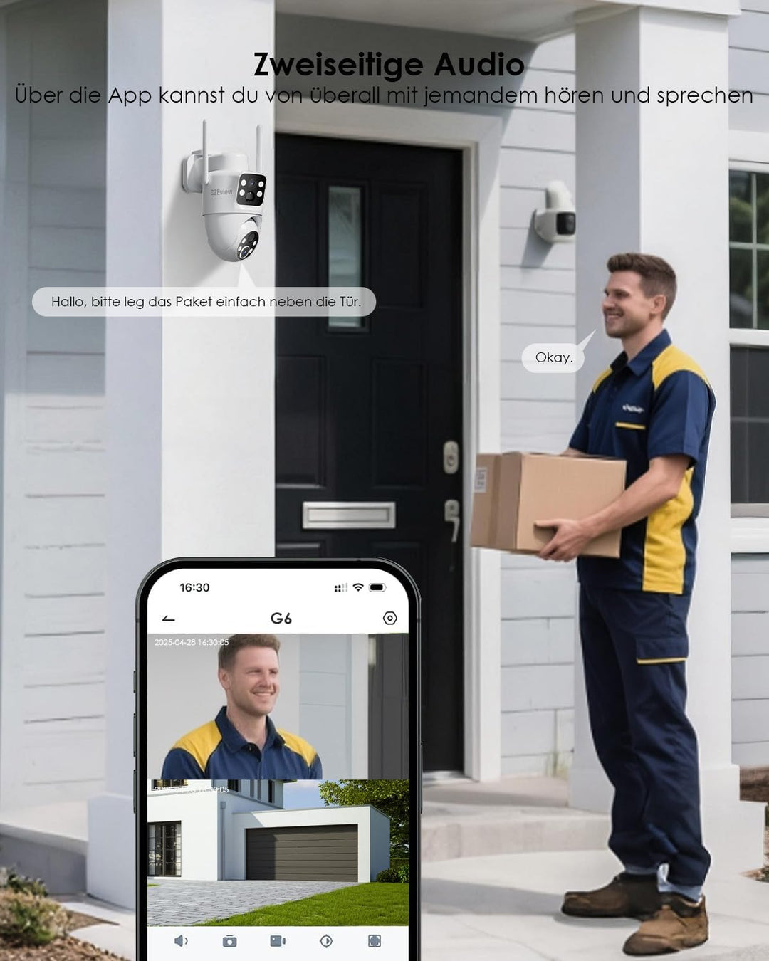 Überwachungskamera Aussen Solar, 4MP/2.4GHz WLAN Kamera Outdoor mit Dual Objektiv, Dual Bewegungsmel