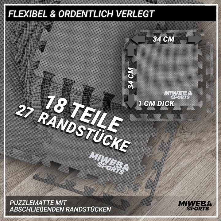 Miweba Sports Bodenschutzmatte BS50 | 8-teilig 1,7 m² - Yogamatte Gymnastikmatte Puzzlematte Fitness