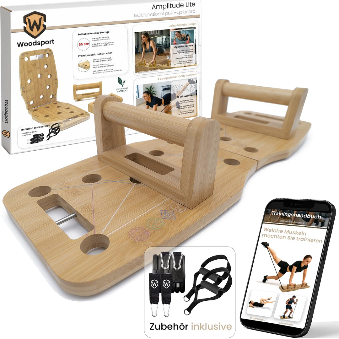 Amplitude – Premium Liegestützbrett (Push up Board) aus Bambus für Home gym – Klappbar & robust – in