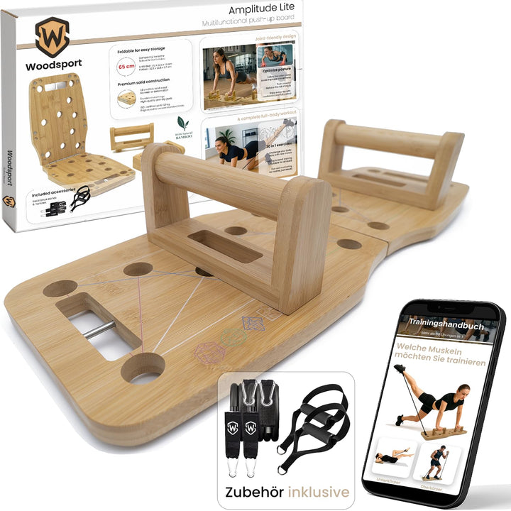 Amplitude – Premium Liegestützbrett (Push up Board) aus Bambus für Home gym – Klappbar & robust – in