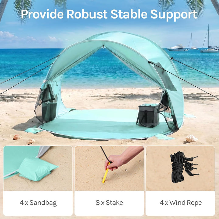 Wolfwise Pop Up Strandmuschel für 4 Personen, Sofort Aufbau, UV-Schutz 50+, Wasserabweisend, Belüfte