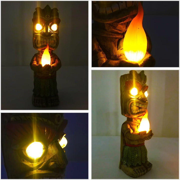 Solar Tiki Fackel Gartenstatue, Harz Tiki Dekor Figur mit solarbetriebenen Lichtern, hawaiianischer