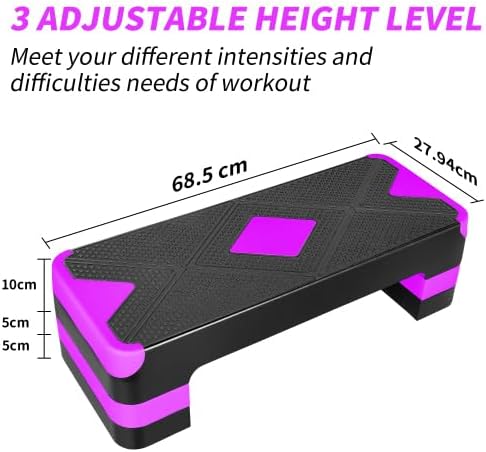 Fitness Aerobic Step mit 3 Höhenstufen, Anti-Rutsch-Oberfläche, 68,5 x 27,94 cm, bis 250 kg belastba
