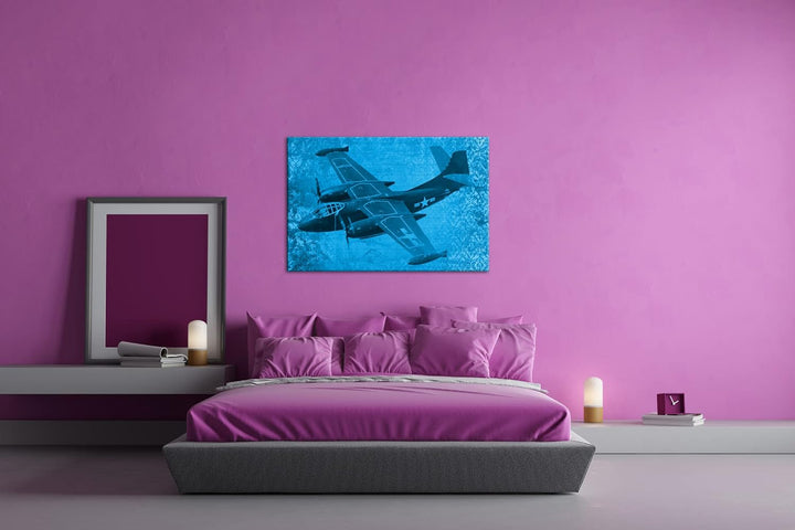 deyoli Illustration Kriegsflugzeug Format 80x60 Effekt: Monocrome Blau als Leinwandbild, Motiv ferti