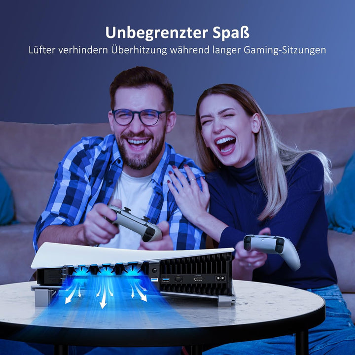 NexiGo PS5 Horizontal Stand mit leisem verbessertem Kühlventilator mit Einstellbarer Geschwindigkeit