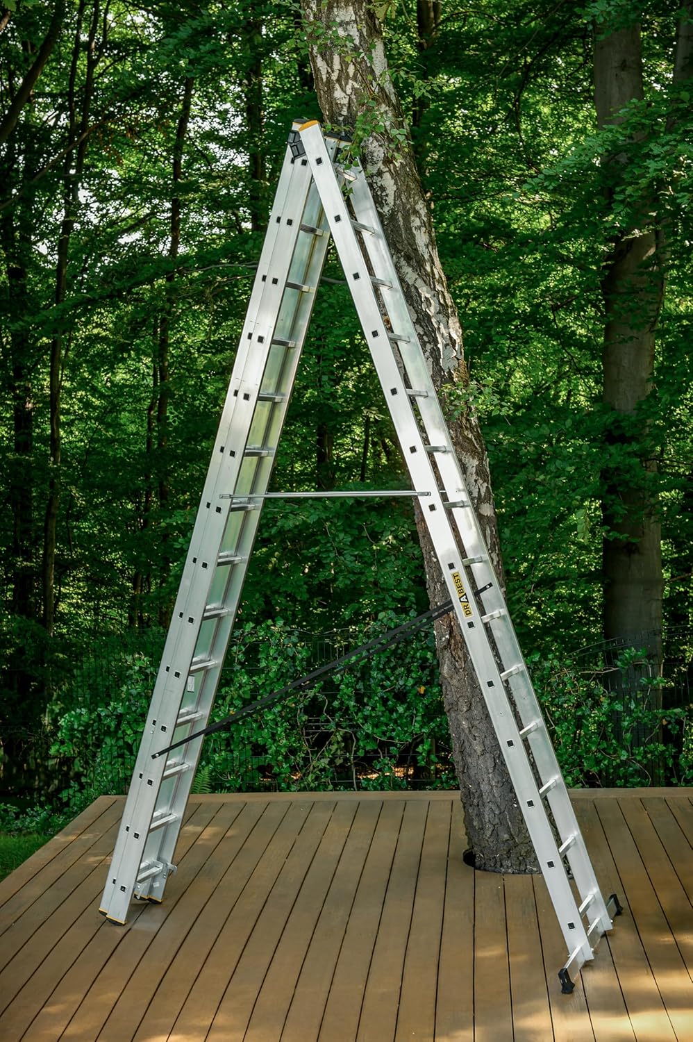 DRABEST Leiter PRO Serie Aluleiter 3x14 Aluminium Vielzweckleiter Profi Traglast 150 kg, Silber 14 S