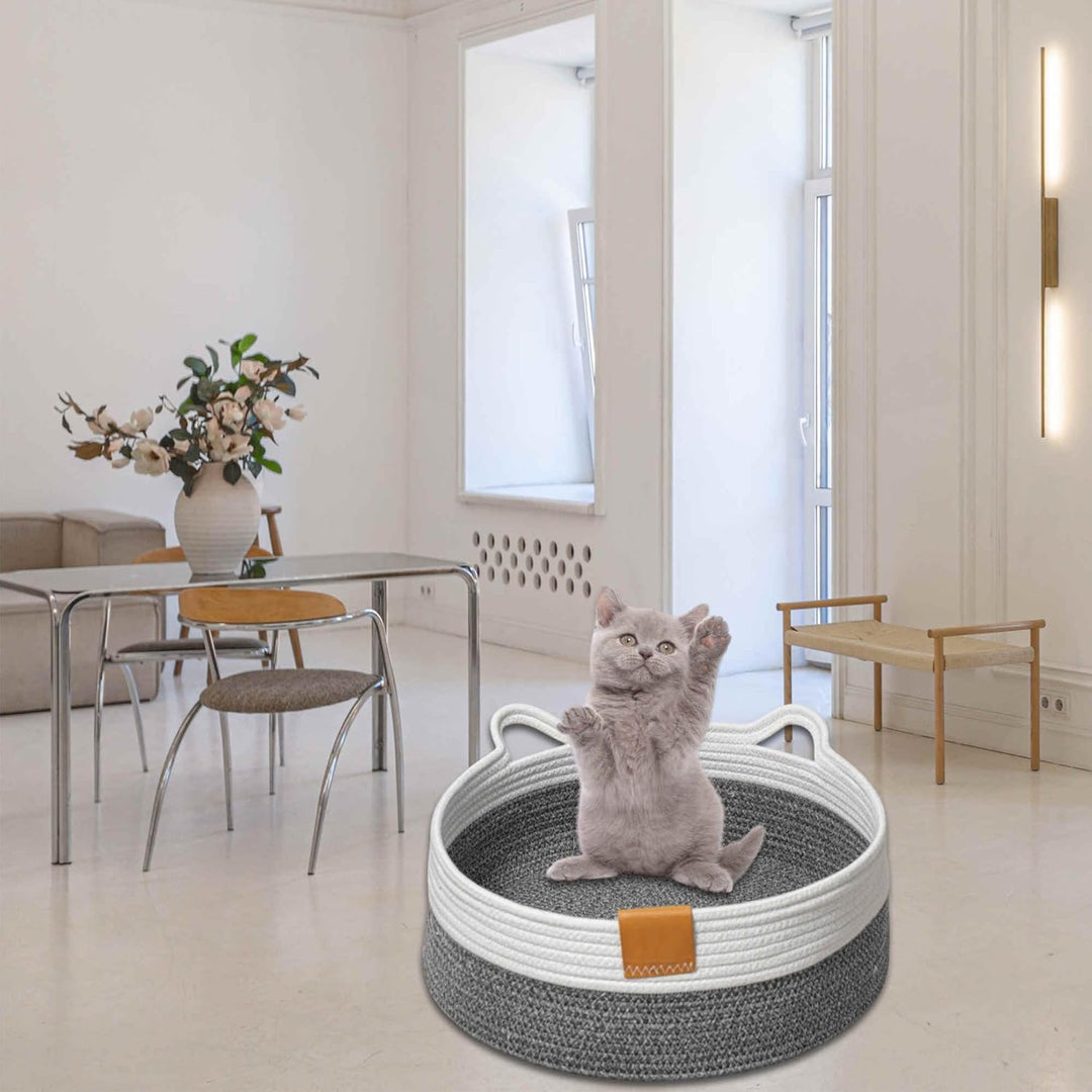Gewebtes Katzenbett, 40 cm Durchmesser Faltbarer Korb-Nistplatz, Atmungsaktives Haustier-Liegebett,