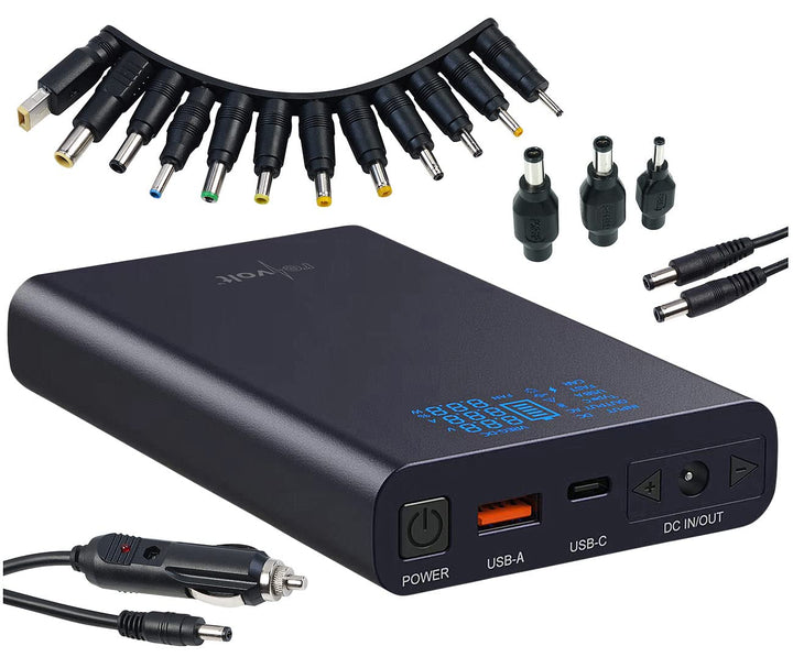 revolt Powerbank 19V DC-Ausgang: USB-Powerbank mit 18 Ah, DC 3-24 V, Starthilfe, QC & USB-C PD, 160