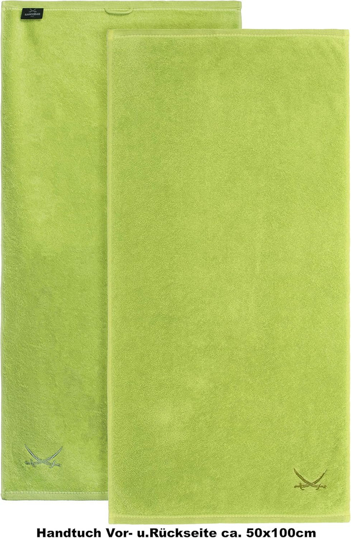 Sansibar Handtuch 4er Set 50x100 cm 100% Baumwolle mit gesticktem Säbel Logo Badtuch Grün 4er Set Gr