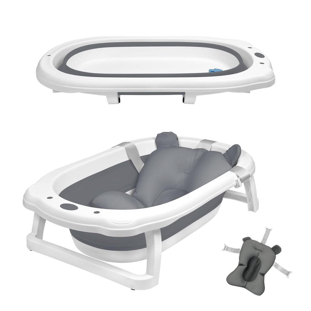NAIZY Babybadewanne 82x50cm Faltbar Baby Bath Wanne Anthrazit PP+PTE Babywanne mit Rutschfeste Fussp