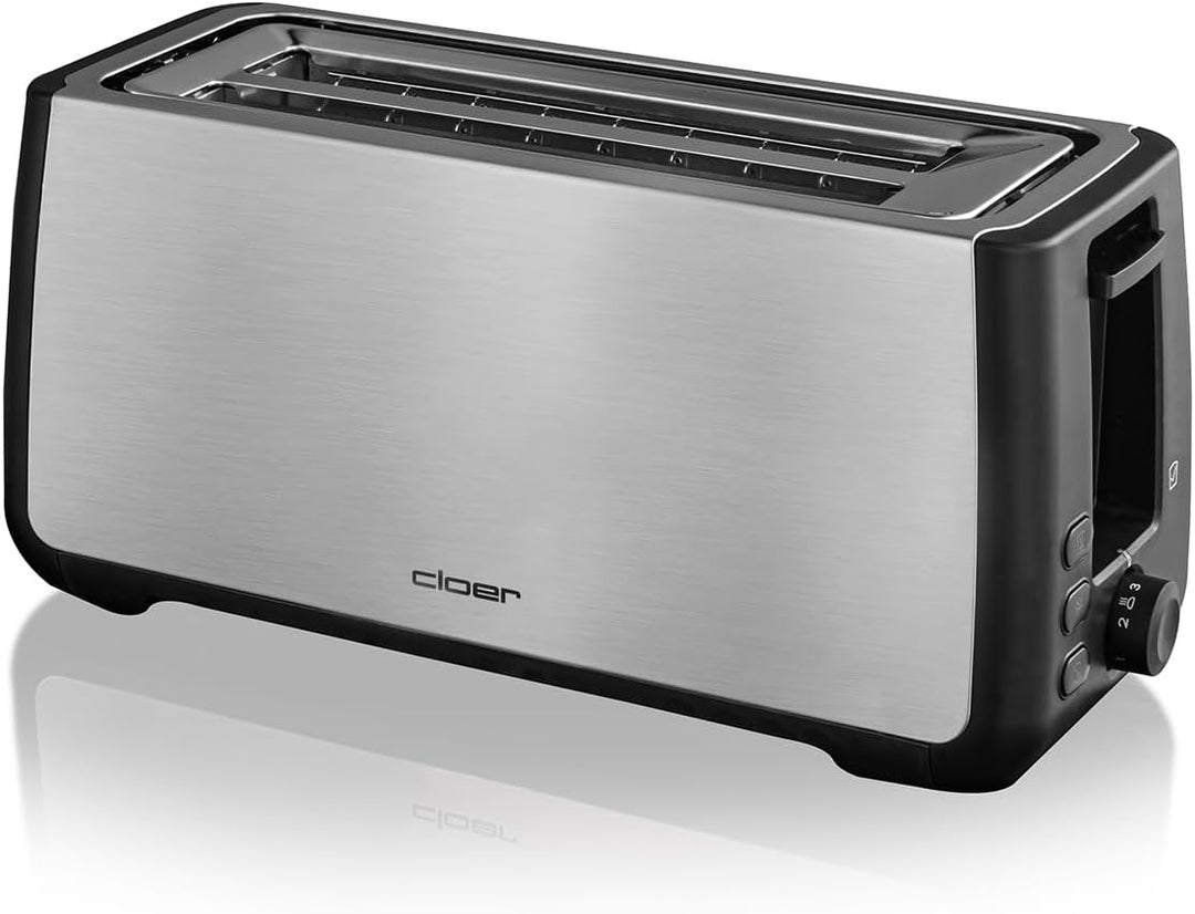 Cloer 3579 King-Size Toaster für 4 XXL Scheiben, Check-Funktion, Edelstahlgehäuse, 1500 Watt, schwar