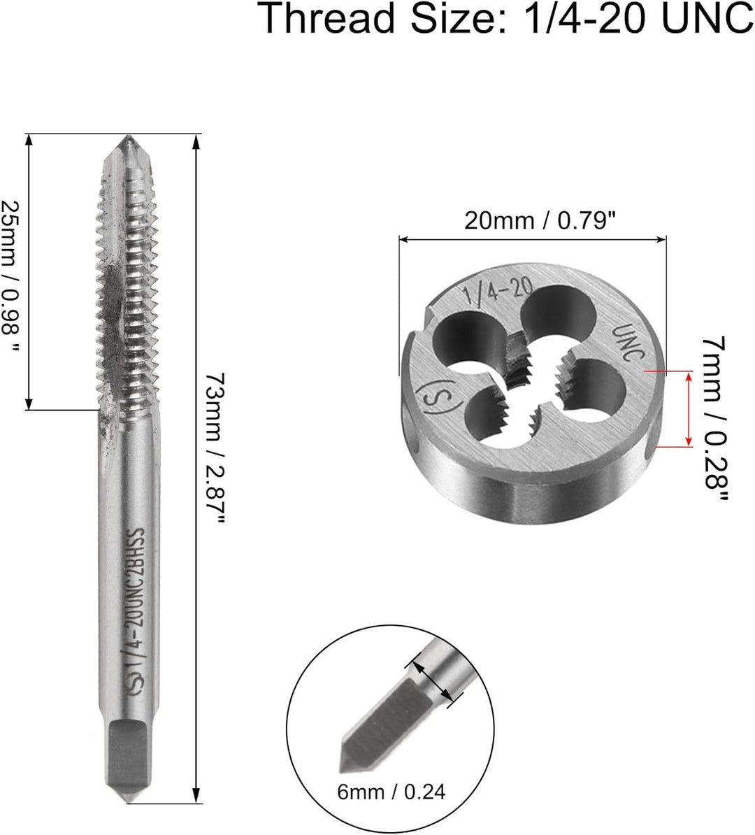 QUARKZMAN 1/4-20 UNC Gewindebohrer und Schneideisen Set 20mm Gewindebohrer set Runder Schneideisenha