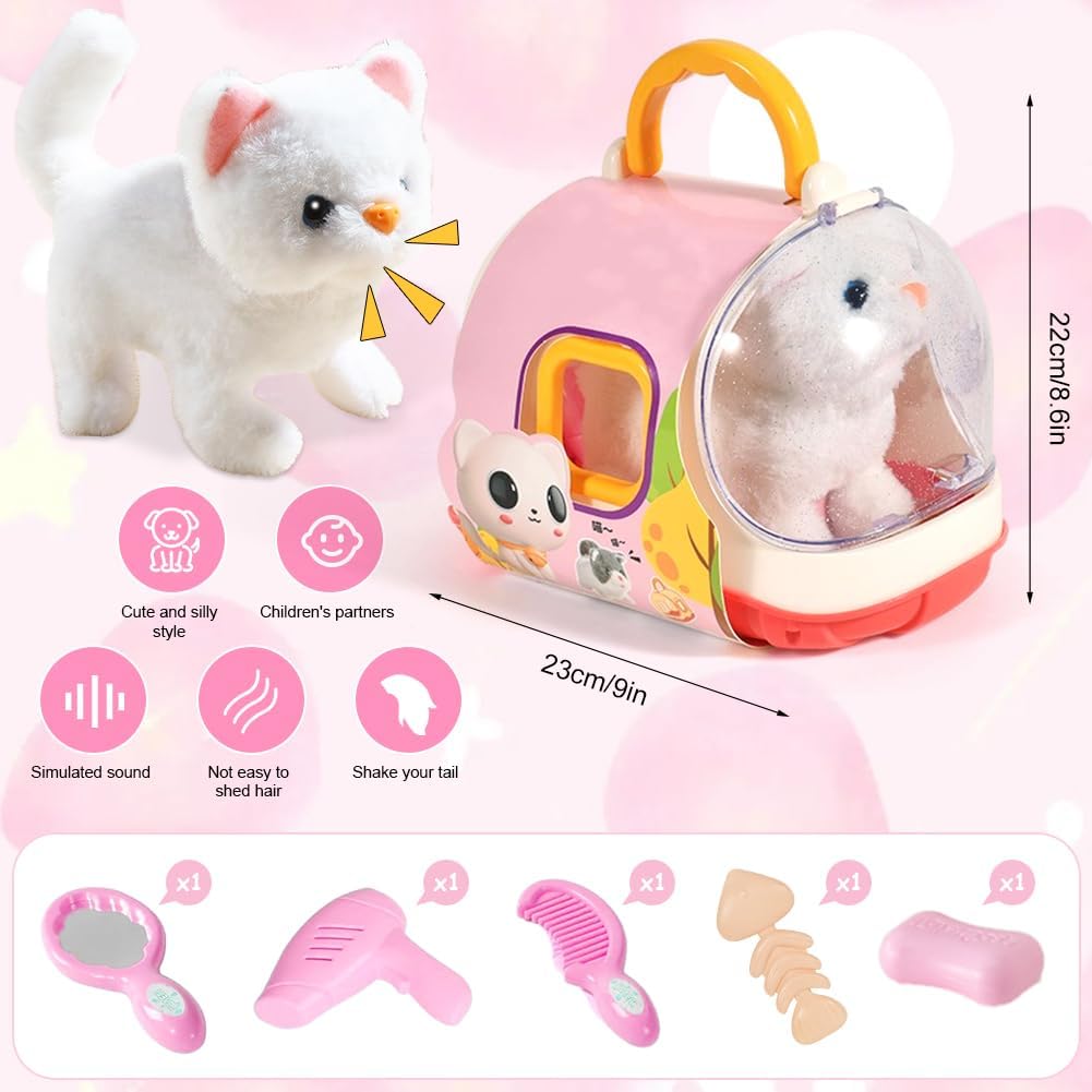 Interaktive Plüschkatze, Elektronisches Haustier, Läuft, Bellt, Schwanzwedeln, Kuscheltier, Geschenk