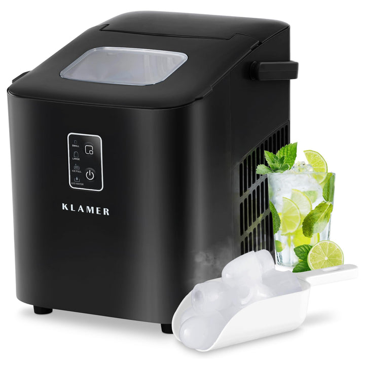 KLAMER Eiswürfelmaschine klein (2025), 8 Eiswürfel in 8 Minuten, 11 kg Eiswürfel pro Tag, 2 Eiswürfe