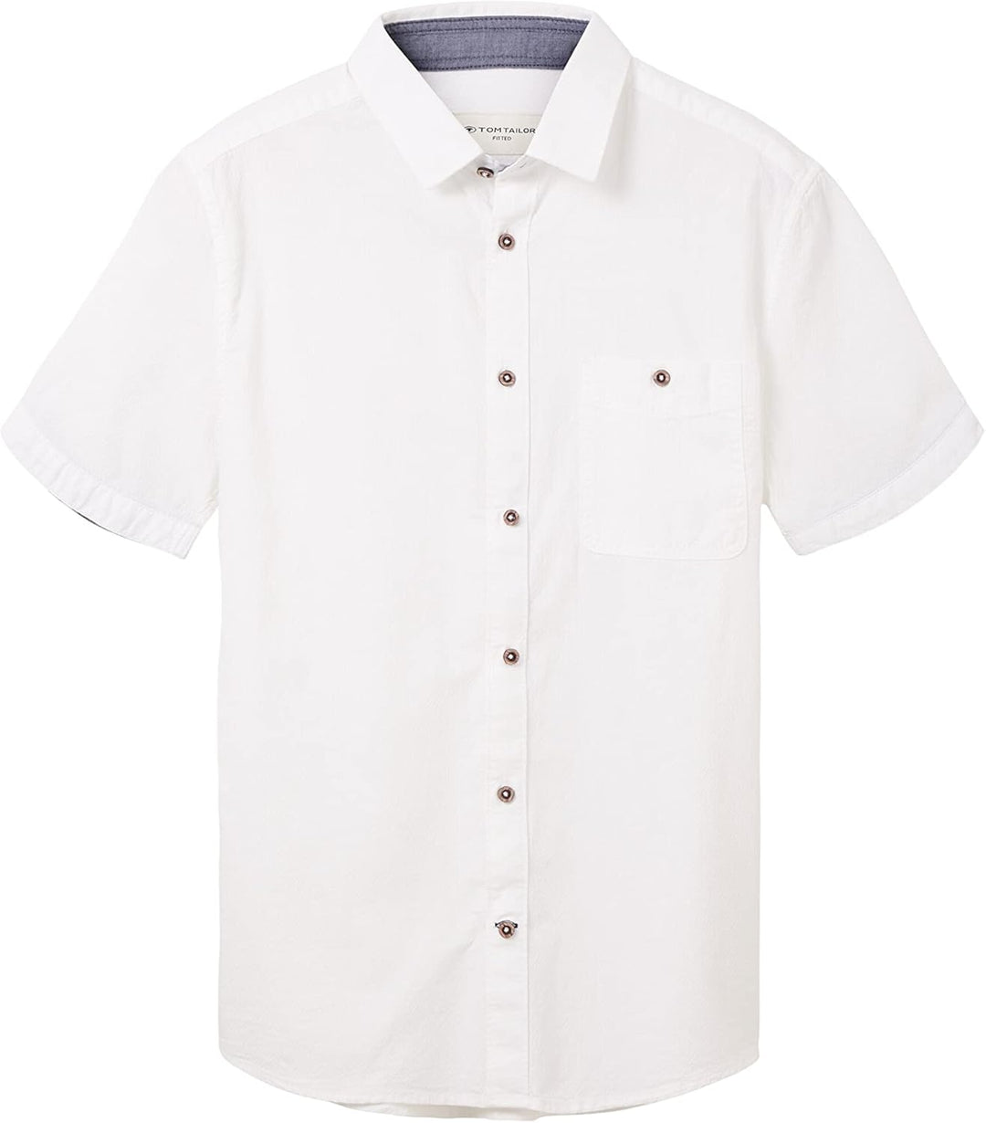 TOM TAILOR Herren Kurzarm-Hemd mit Brusttasche XL 20000 - White, XL 20000 - White