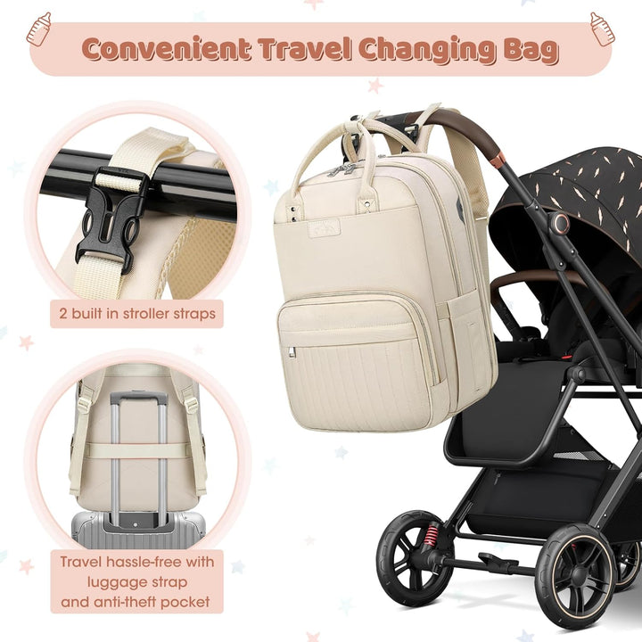 RAINSMORE Baby Wickelrucksack Gross Wickeltasche Rucksack mit Kinderwagengurten und Wickelunterlage