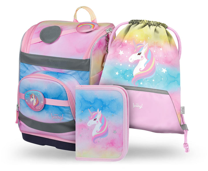 Baagl Schulranzen Mädchen Set 3 Teilig (Zippy Schultasche für 1. Klasse, Mäppchen, Turnbeutel), Grun