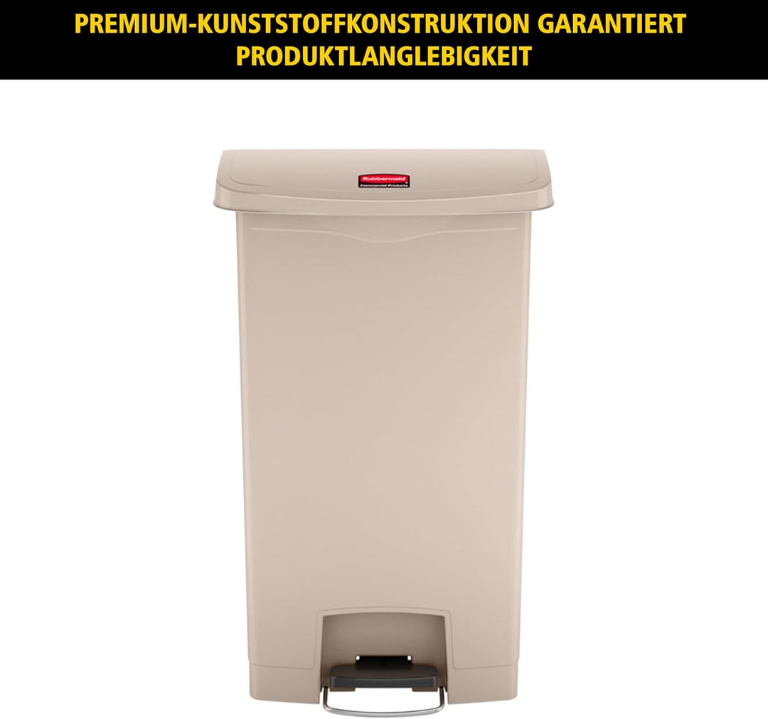 Rubbermaid Commercial Products Slim Jim 1883456 30 Litre Front Step Step-On Resin Wastebasket - Beig