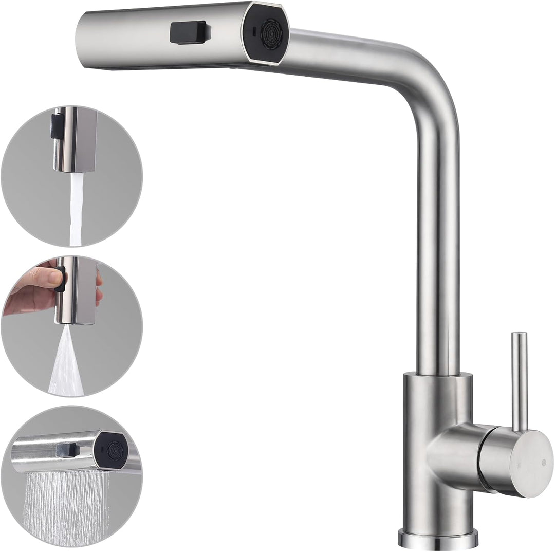 HOMELODY Wasserhahn Küche, Küchenarmatur Ausziehbar mit 3 Strahlarten, Spültischarmatur mit Brause,