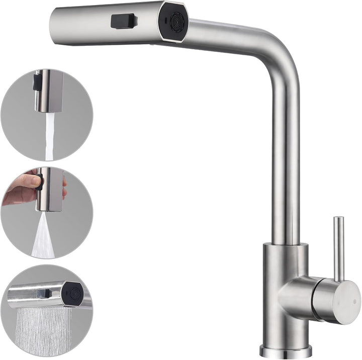 HOMELODY Wasserhahn Küche, Küchenarmatur Ausziehbar mit 3 Strahlarten, Spültischarmatur mit Brause,