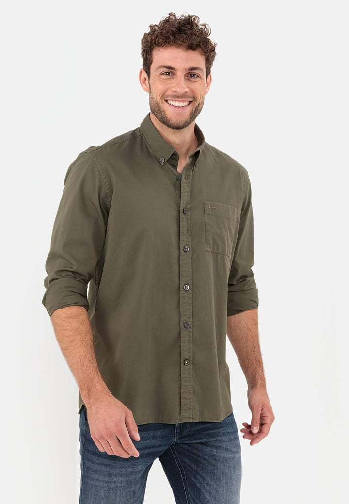 camel active Herren Langarmhemd aus Baumwolle XXL Dunkelgrün, XXL Dunkelgrün
