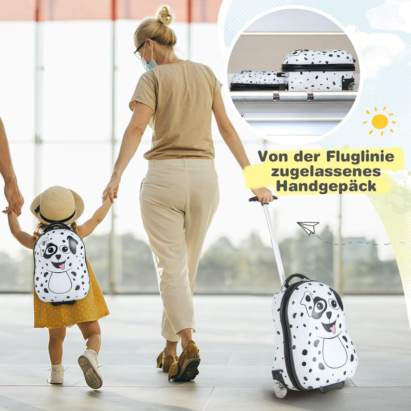 COSTWAY 2tlg Kinderkoffer + Rucksack, Kindertrolley aus Kunststoff, Kindergepäck, Kinder Kofferset H