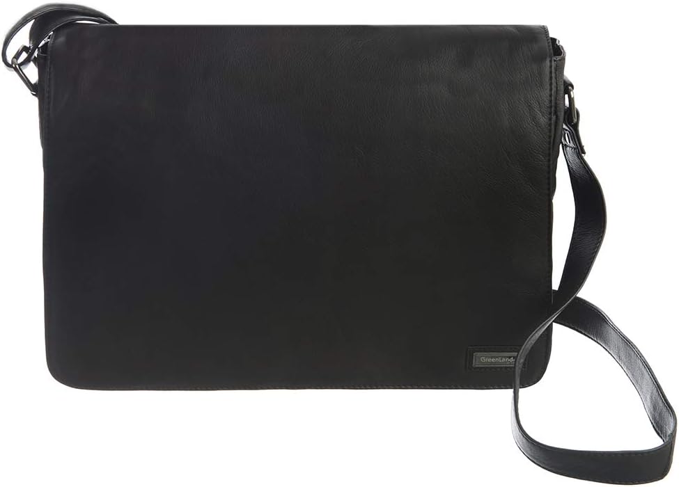 Greenland Nature Black Nappa Messenger Leder 38 cm