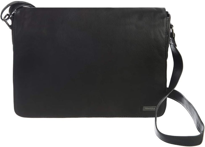 Greenland Nature Black Nappa Messenger Leder 38 cm