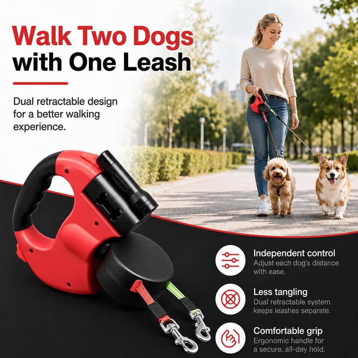 Doppelte Einziehbare Hundeleine, 3M Flexible Einziehbare Hundeleine Doppelleine fur Zwei Hunde mit L