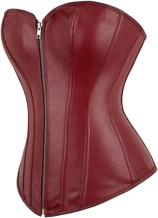 Josamogre Leder Korsett Top Damen Corsage Reissverschluss Sexy XXS Winered, XXS Winered