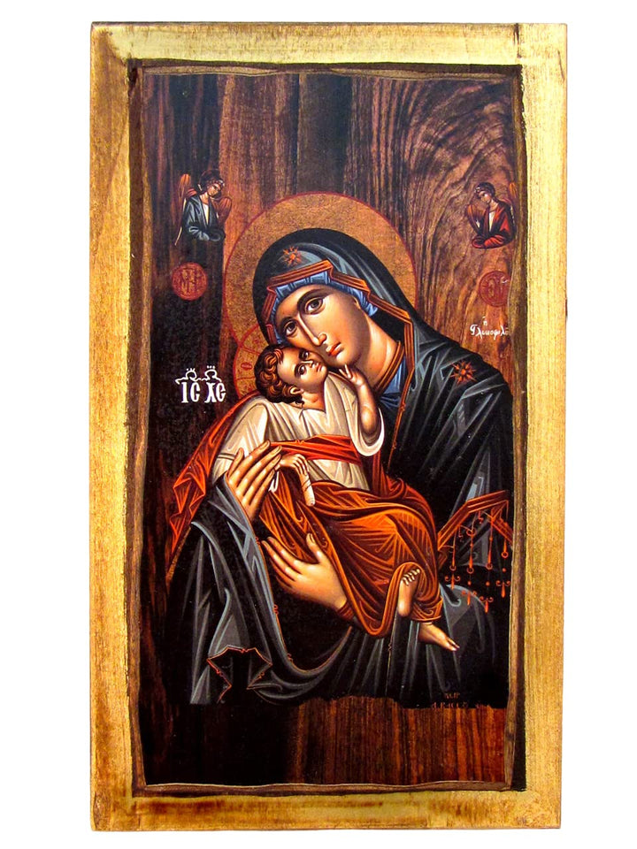 H2 Handgefertigte christliche, griechisch-orthodoxe Ikone mit der Hl. Jungfrau Maria und Jesus Chris