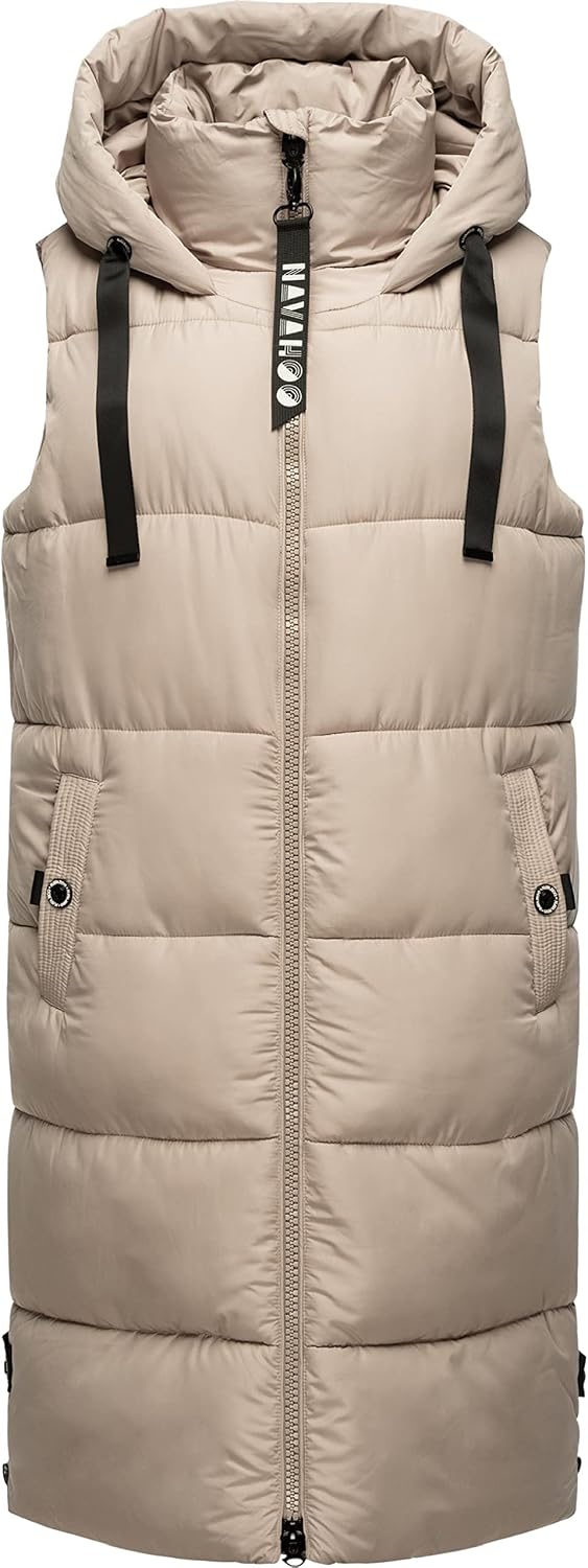 Navahoo Damen ärmellose Lange Outdoorweste warme Winterjacke Schnuffelchen XS-3XL S Taupe, S Taupe