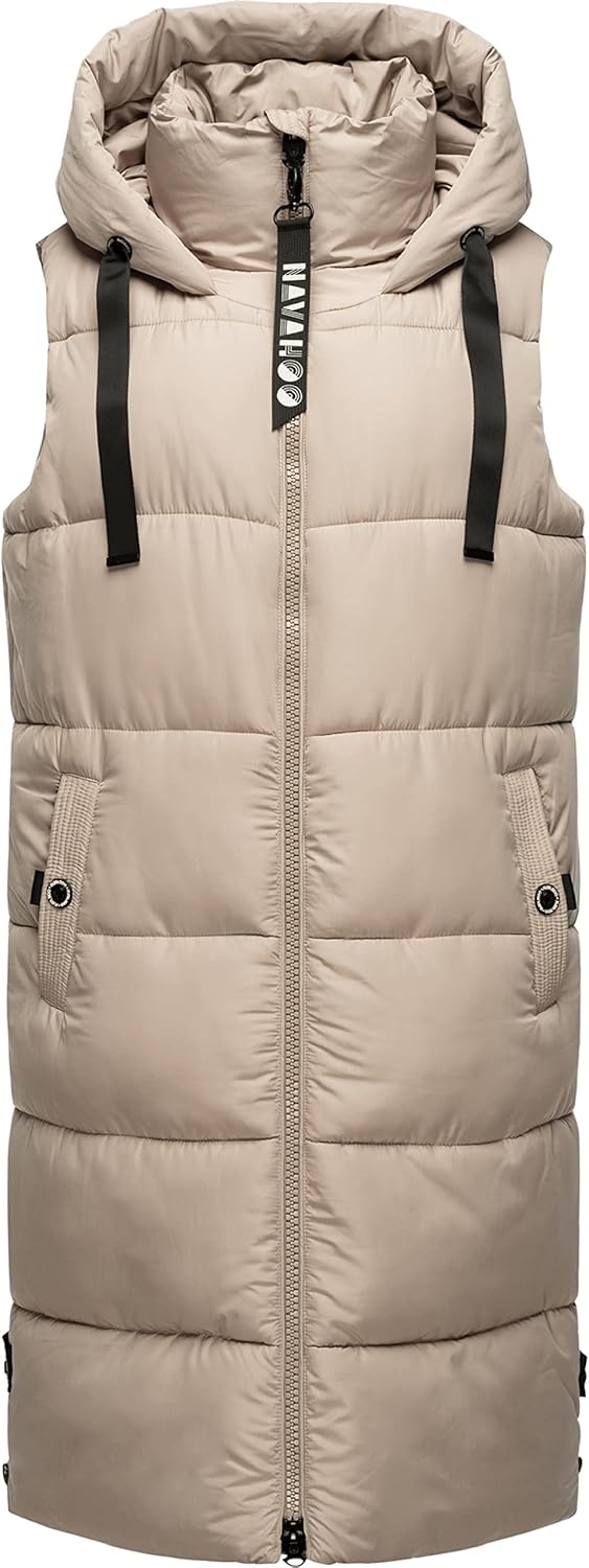 Navahoo Damen ärmellose Lange Outdoorweste warme Winterjacke Schnuffelchen XS-3XL S Taupe, S Taupe