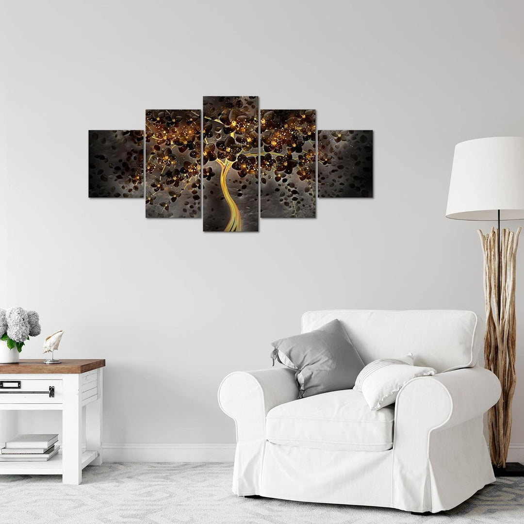 Runa Art Wandbilder Blumen 5 Teilig Bild auf Vlies Leinwand Deko Wohnzimmer Abstrakt Baum Schwarz Go