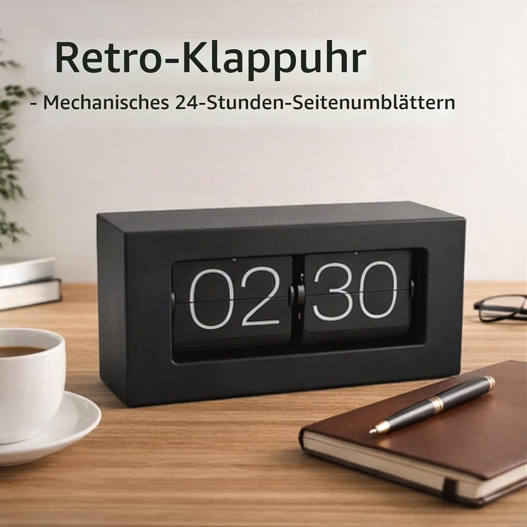 Greensen Retro Style Flip Clock, Mechanische Seitenwechsel-Desktop-Uhr mit Edelstahlbasis für Wohnzi