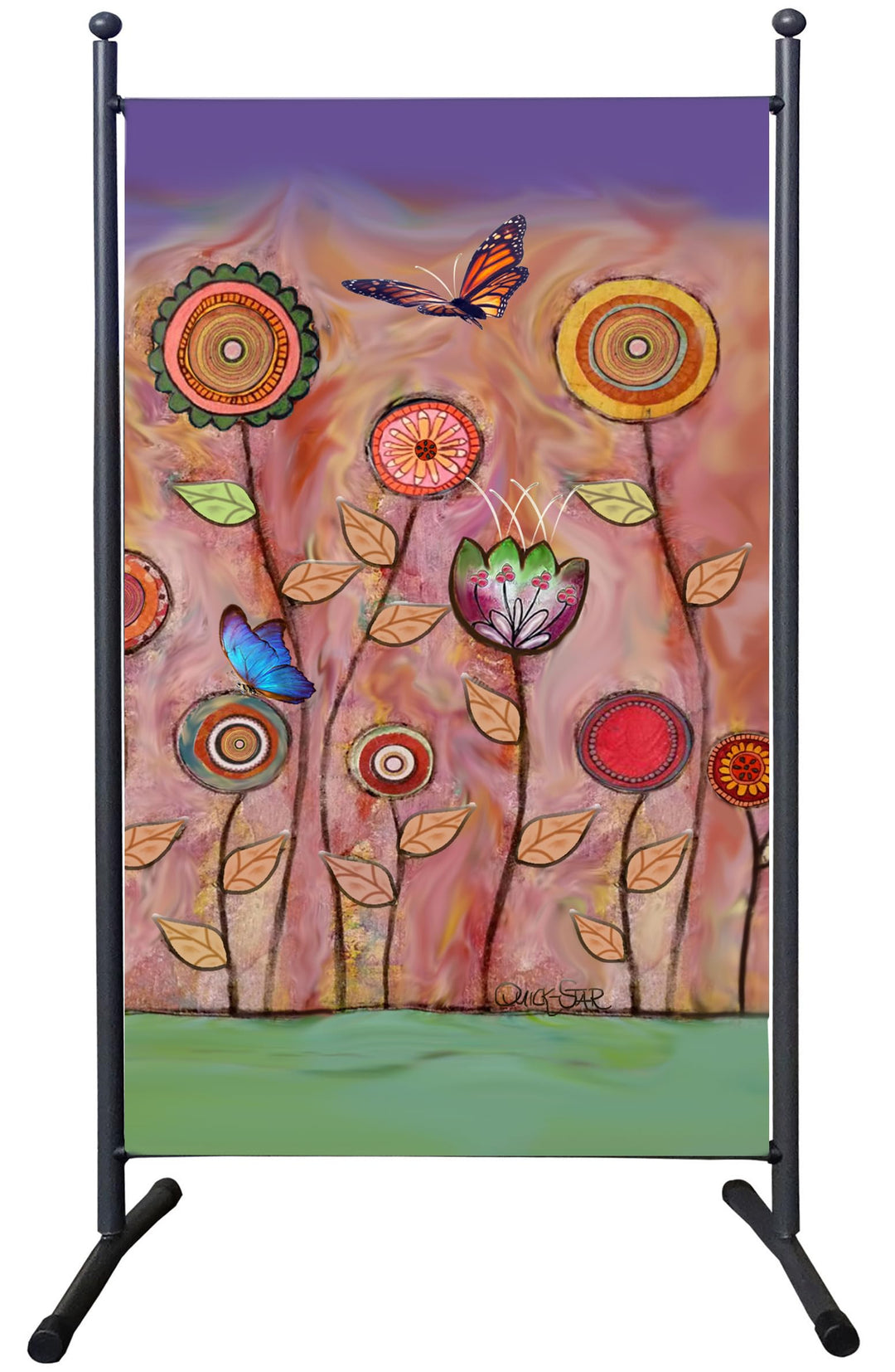 QUICK STAR Paravent Outdoor Wetterfest 180 x 78 cm Retro Flowers | Raumteiler Stellwand Innen | Gart