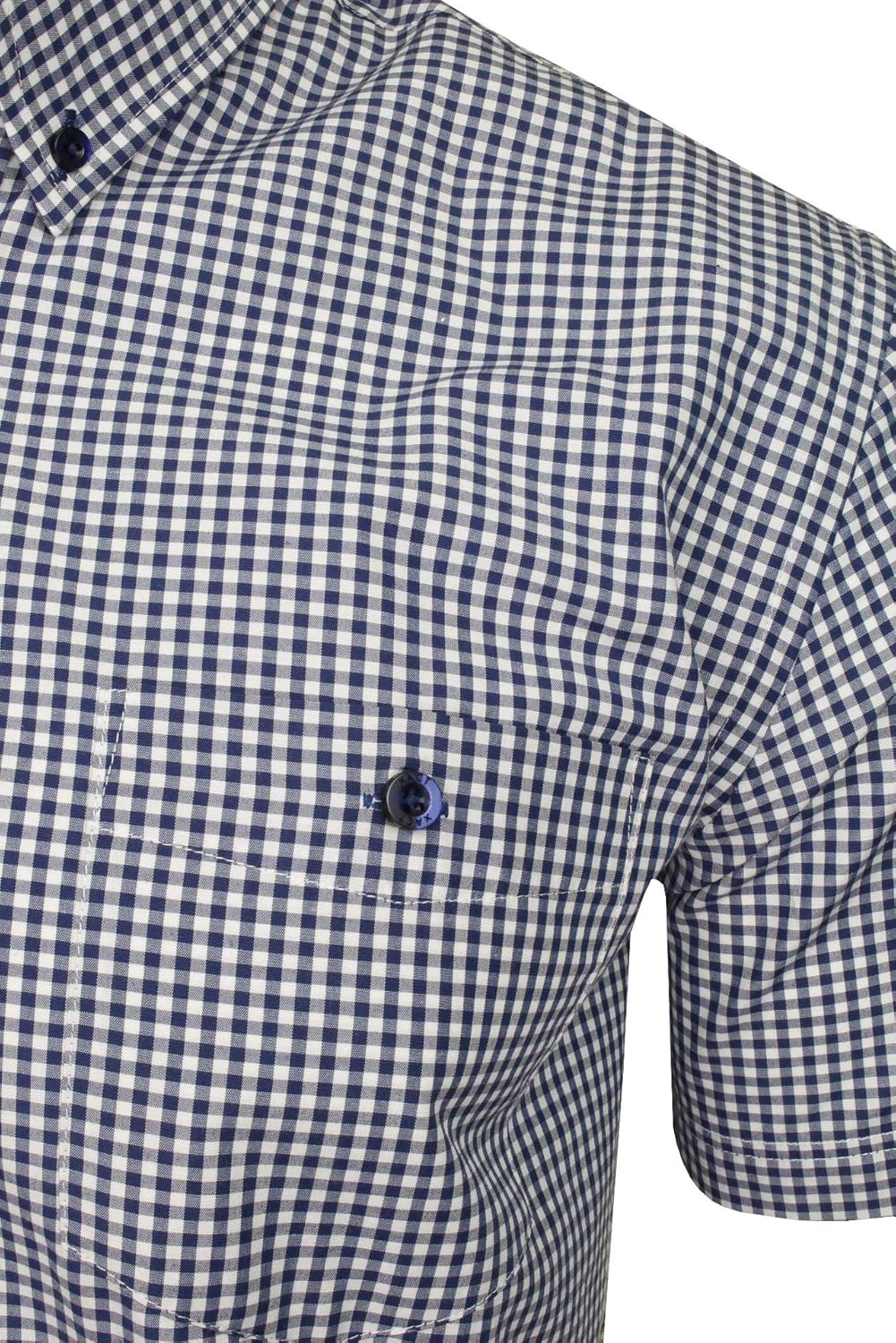 Xact Herren Kurzarmhemd mit Gingham-Karo, Button-Down-Kragen, Normale Passform M Navy/ White, M Navy