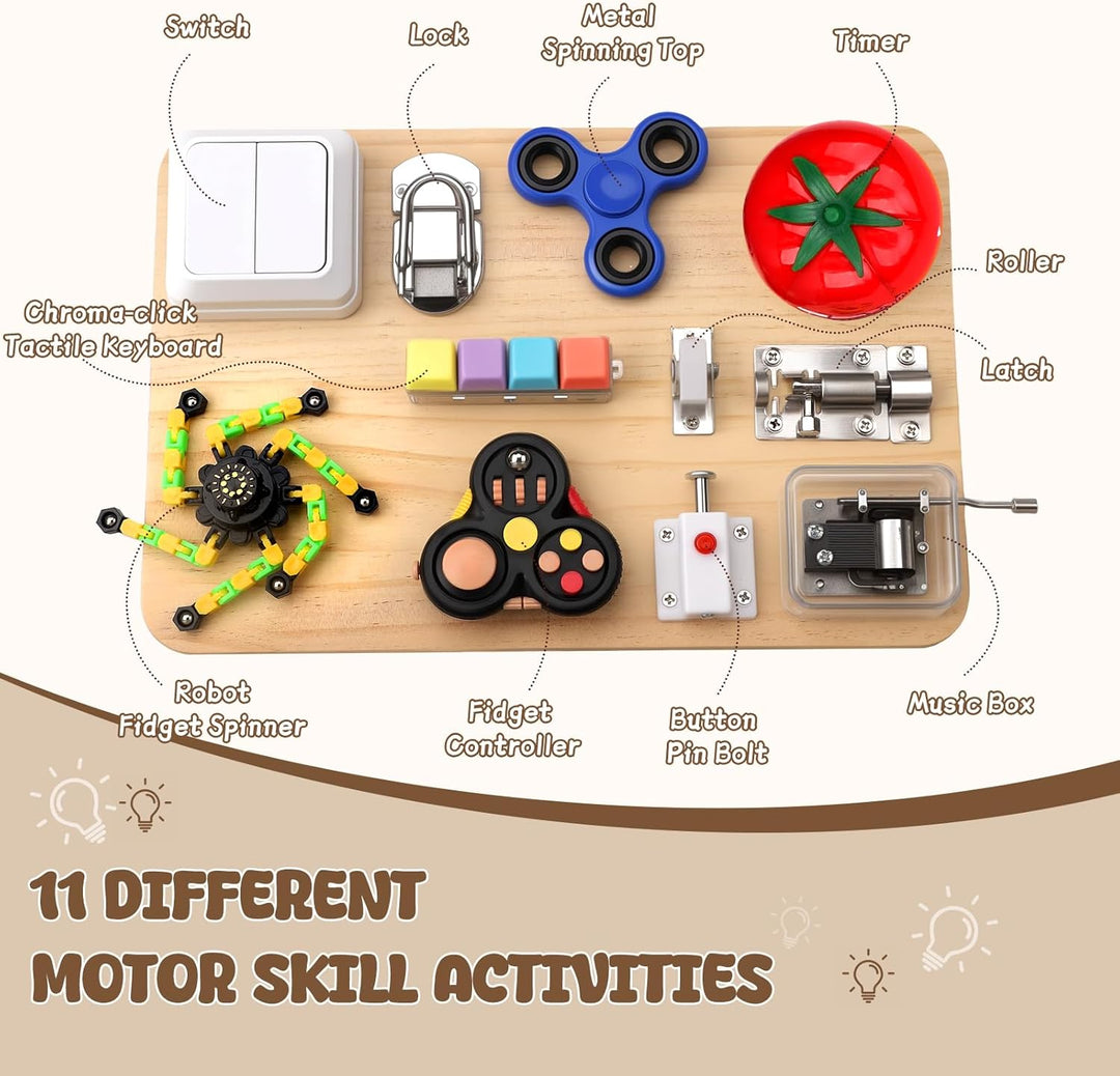 Dilabnda Montessori Motorikbrett, Busy Board Sensorik Spielzeug Holzbrett für Baby Kleinkind ab 3 Ja