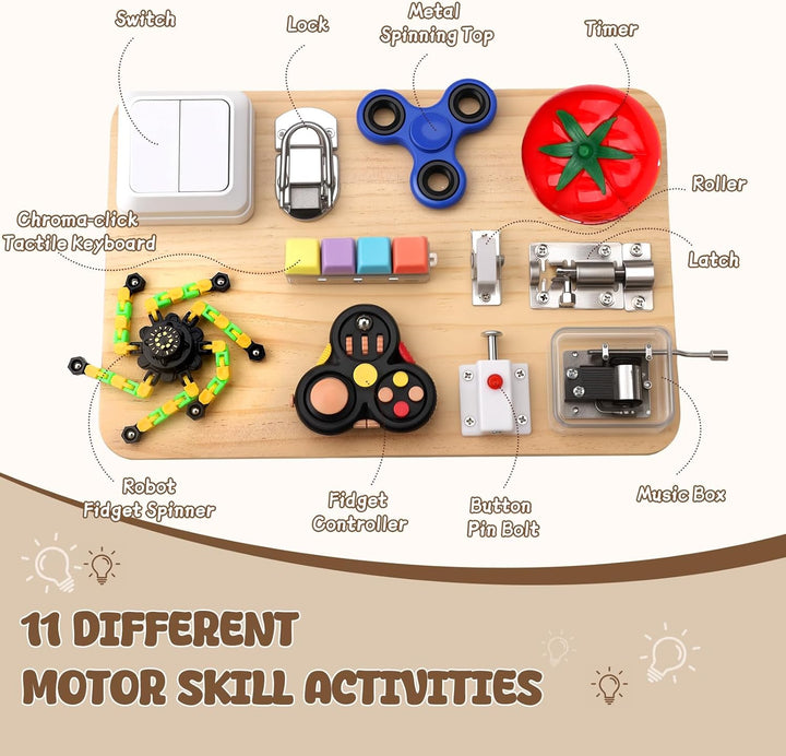 Dilabnda Montessori Motorikbrett, Busy Board Sensorik Spielzeug Holzbrett für Baby Kleinkind ab 3 Ja
