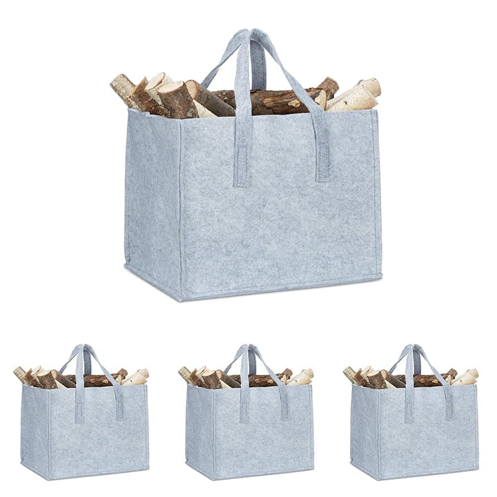 Relaxdays Kaminholzkorb, 2 Griffe, faltbar, Zeitungshalter, Filzkorb Kaminholztasche Filz, Grau, 1 S