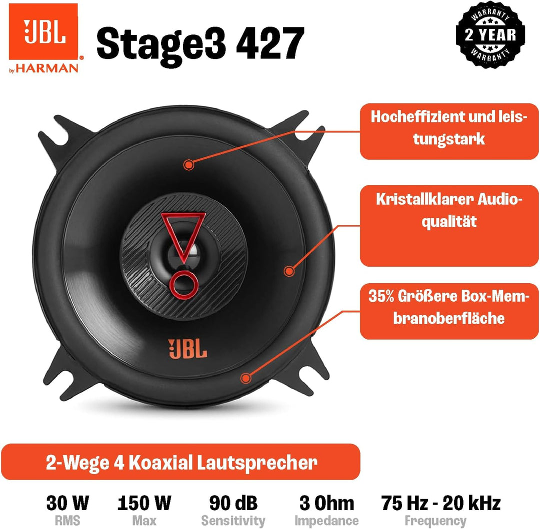 JBL Stage3 427 2-Wege Auto Lautsprecher Set von Harman Kardon - 150 Watt KFZ Autolautsprecher Boxen
