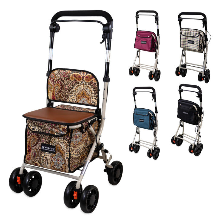 Mobiclinic®, Einkaufswagen mit Sitz, Faltbarer Rollator für Erwachsene, 21 L, Rückenlehne, 4 Räder,