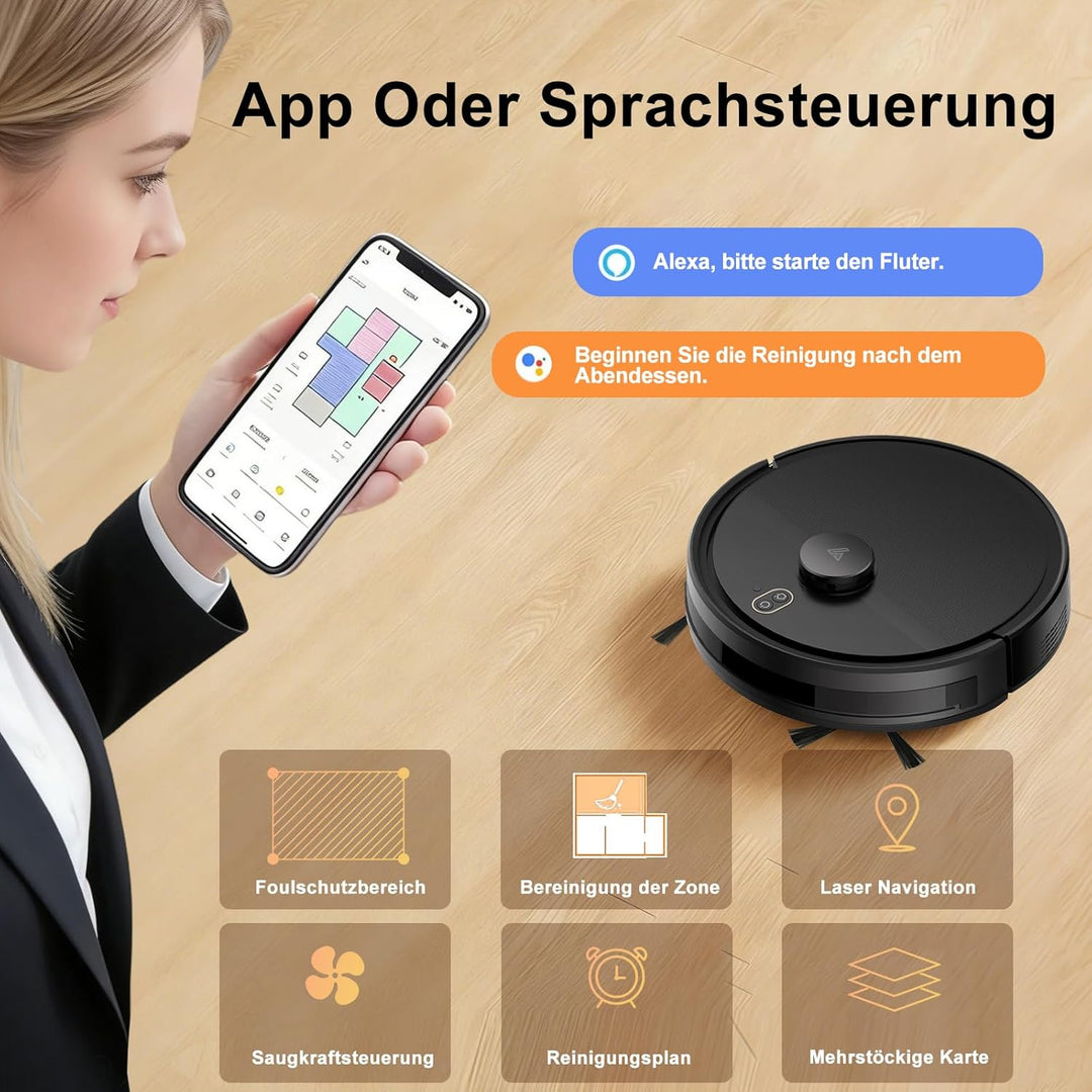 2026 Saugroboter mit Wischfunktion bis zu 5000Pa, 2 in 1 Staubsauger Roboter LiDAR Navigation mit 5