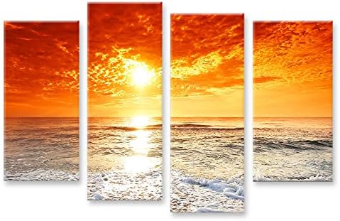 islandburner Bild Bilder auf Leinwand Sonnenuntergang am Meer 4er XXL Poster Leinwandbild Wandbild D