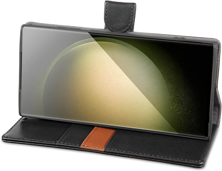 LENSUN Echtleder Hülle für Samsung Galaxy S23 Ultra, Handyhülle [Echtes Leder] [Kartenfach] [RFID Sc