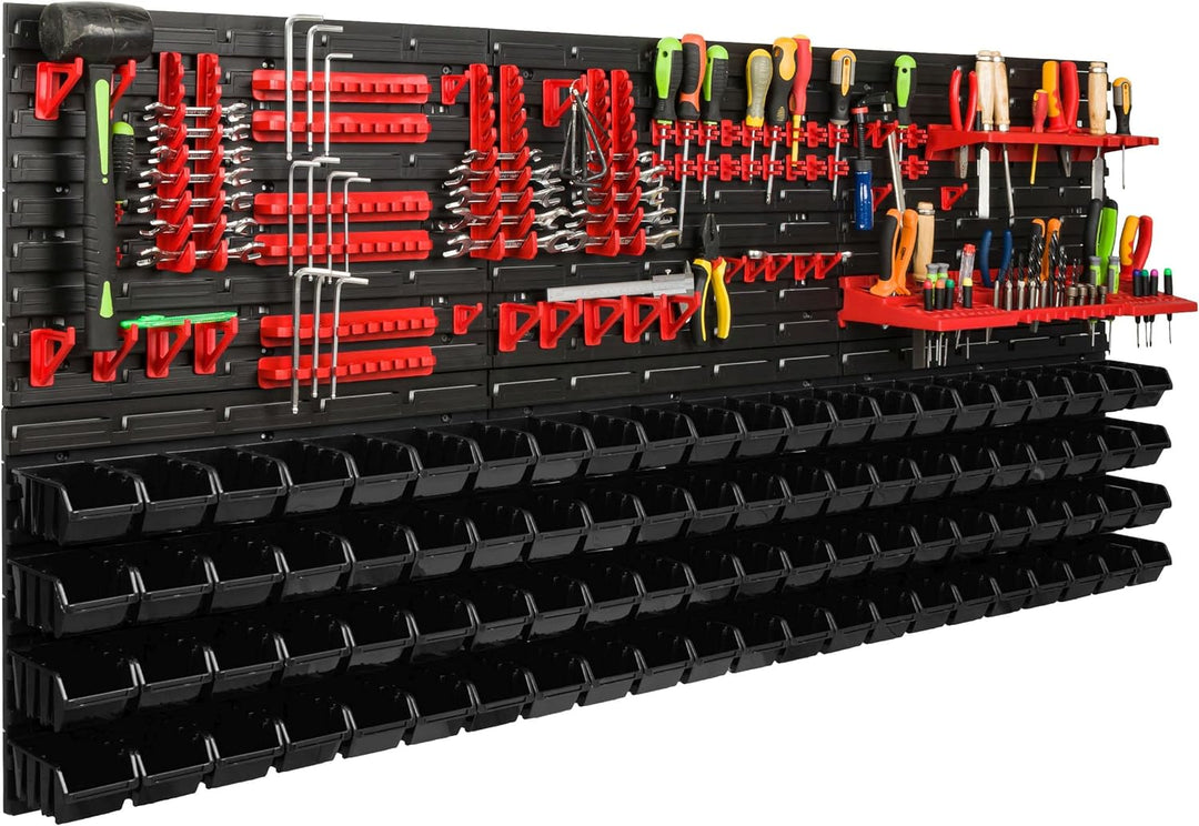 Lagersystem Werkstattregal | 172 x 78 cm | 88 stck. Box | Wandregal mit Werkzeughalterungen und Stap
