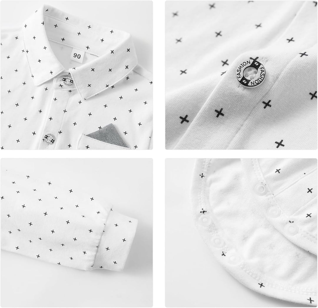 Volunboy Baby Jungen Anzug Set Bekleidung Hemd mit Fliege + Hosenträger Hosen + Barette Strampler An